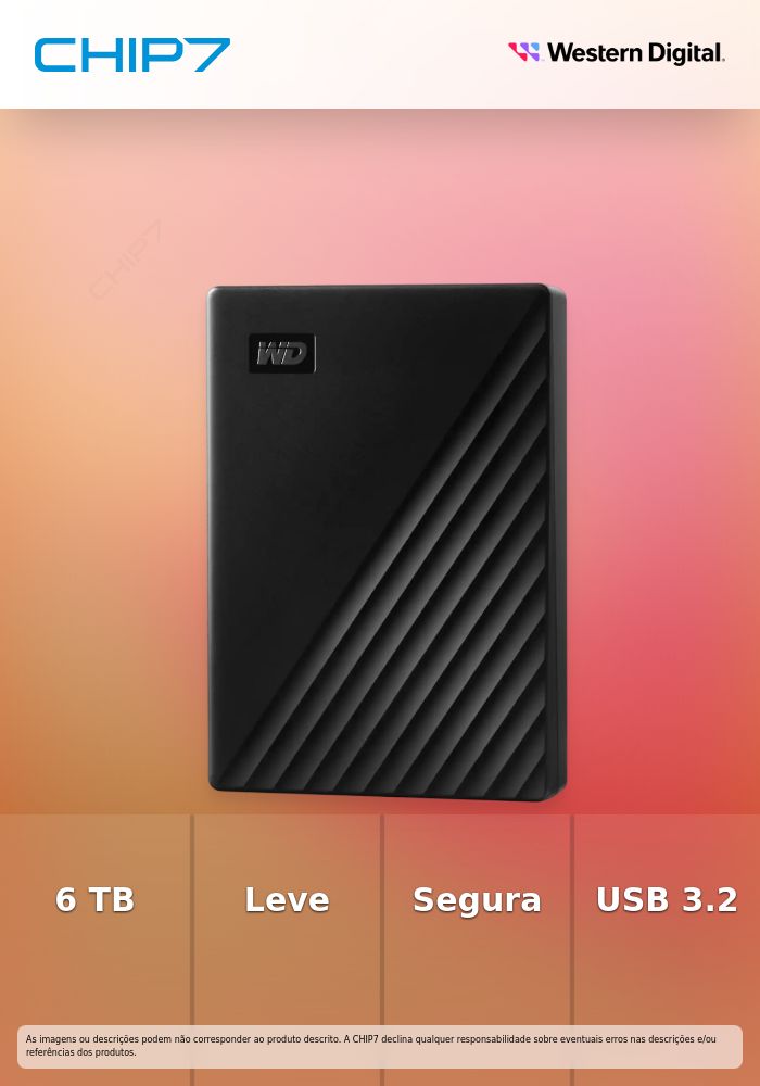 WD My Passport WDBR9S0060BBK - Disco rígido - encriptado - 6 TB - externa (portátil) - USB 3.2 Gen 1 - 256-bits AES - preto