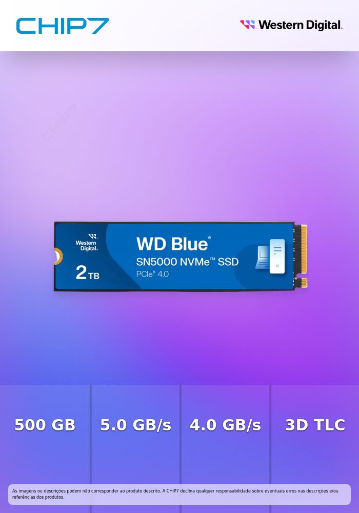 Disco SSD Western Digital Blue SN5000 500GB Gen4 M.2 NVMe (5000/4000MB/s)