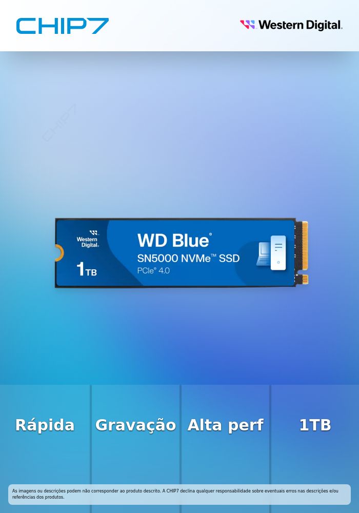 Disco SSD Western Digital Blue SN5000 1TB Gen4 M.2 NVMe (5150/4900MB/s)