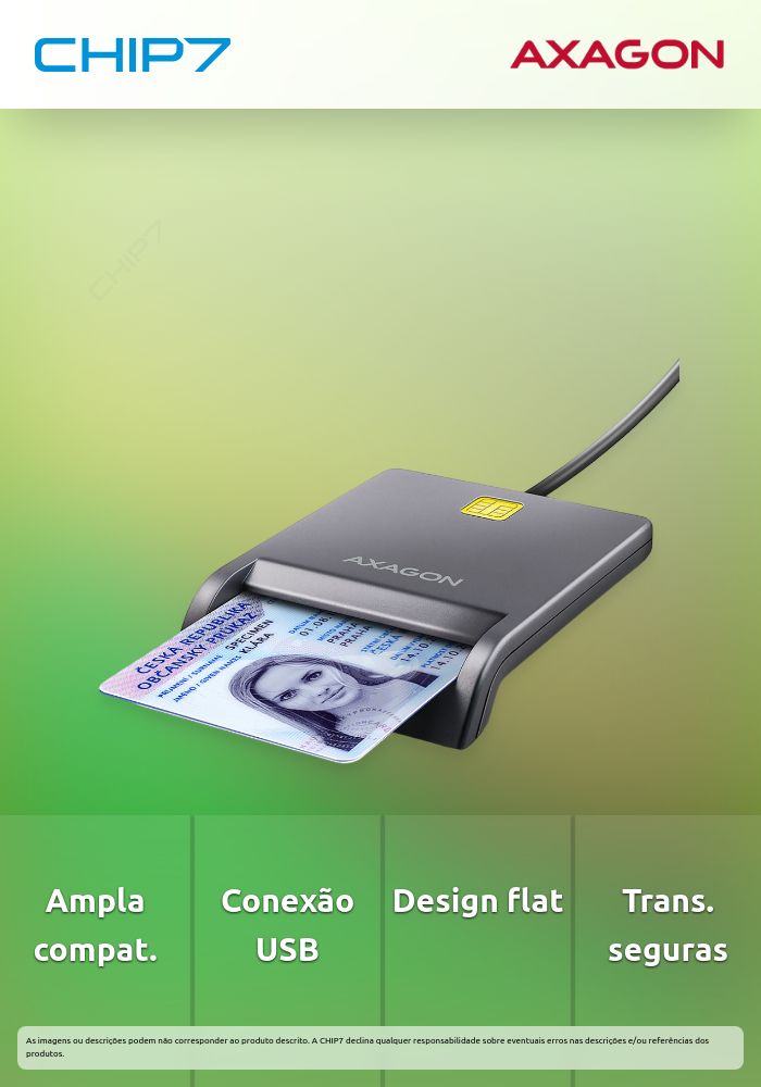 Leitor de cartões AXAGON CRE-SM3T USB Smart card FlatReader