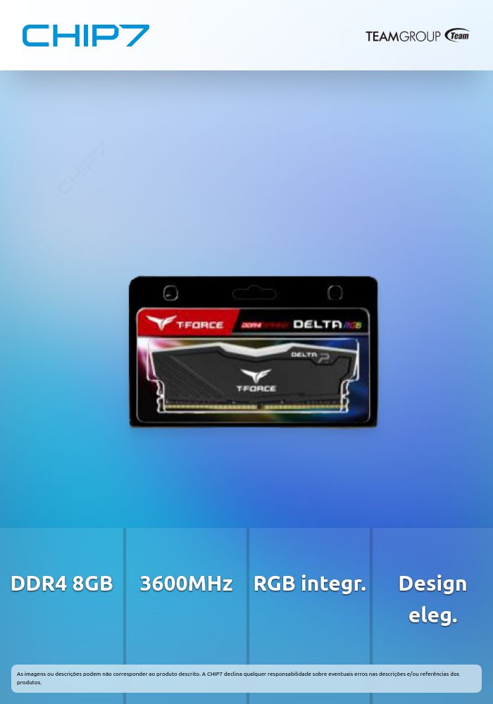 Dimm Team Group TForce DELTA RGB 8GB DDR4 3600Ghz CL18 Black CHIP7