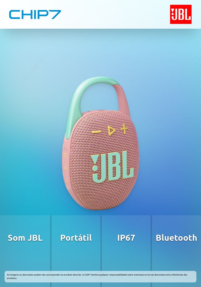 Coluna Portátil JBL Clip 5  BT IP67 ,USB-C Rosa