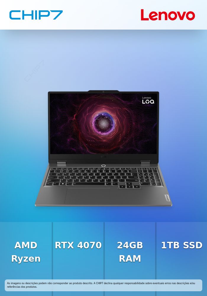 Portátil Lenovo - AMD Ryzen 7 7435HS / RTX 4070 8GB / 24GB RAM / 1TB SSD / 15.6