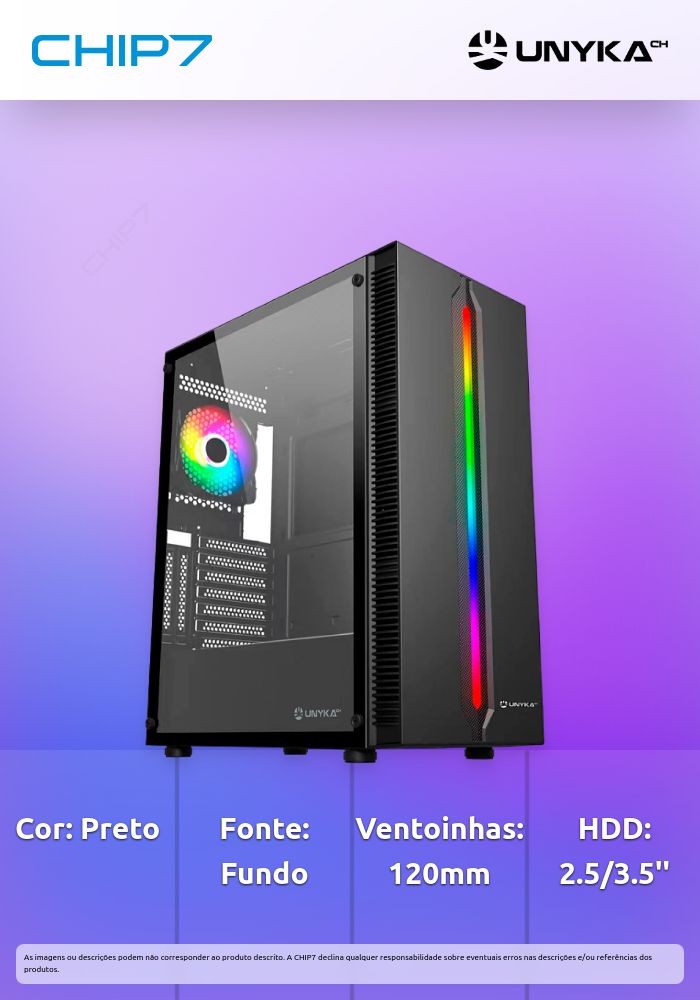 UNYKA GAMING CAIXA ATX ARMOR LUMINA 205 ARGB USB2.0/3.0 BLACK