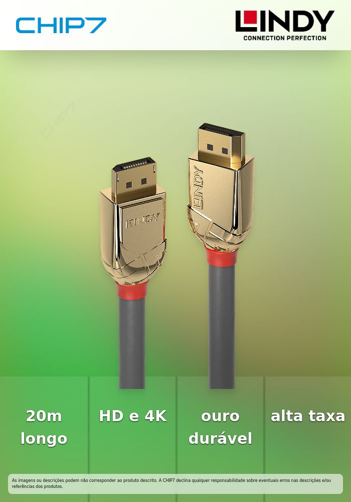 20M DISPLAYPORT 1.2 CABLE,GOLD LINE