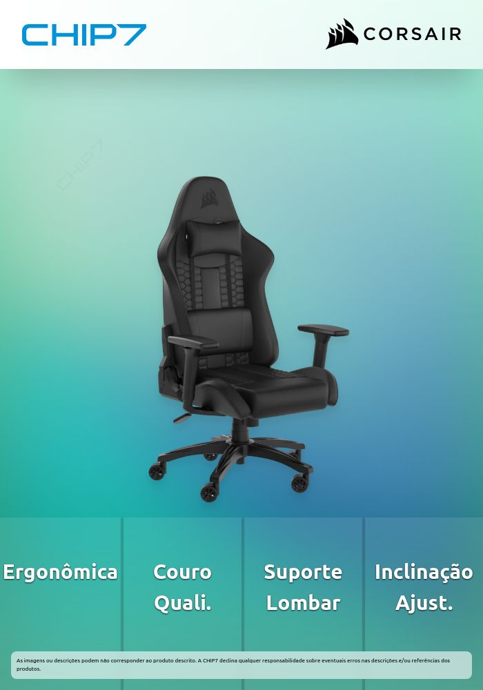Cadeira Gaming Corsair TC100 RELAXED - Couro sintético Preto/Preto