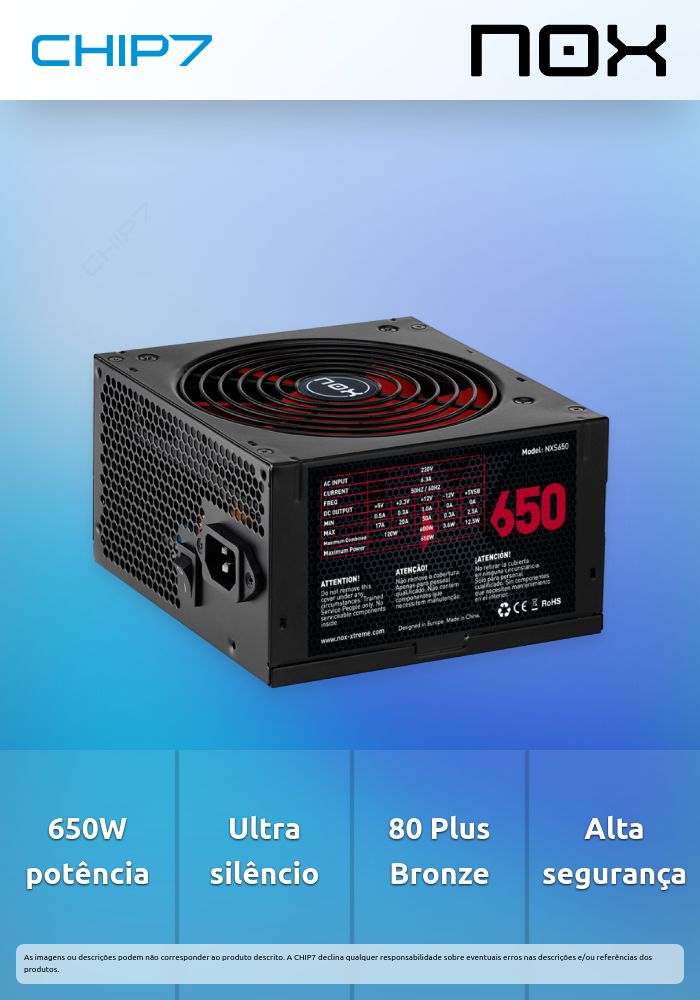 Fonte de Alimentação NOX NX Series 650W 140mm