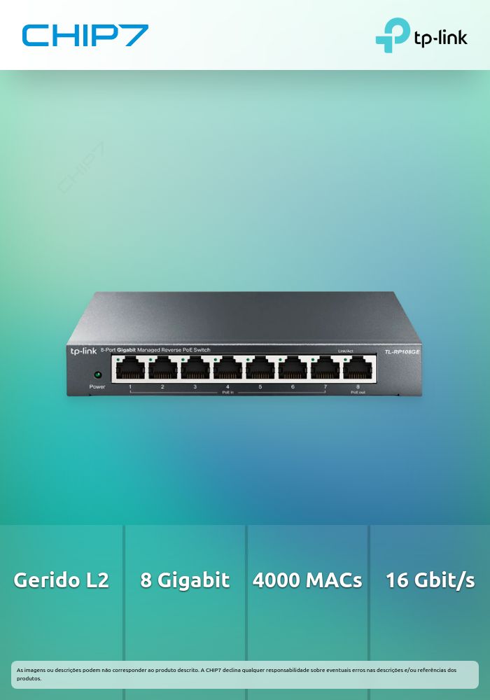 Switch TP-LINK 8 Portas GIGABIT MANAGED REVERSE POE
