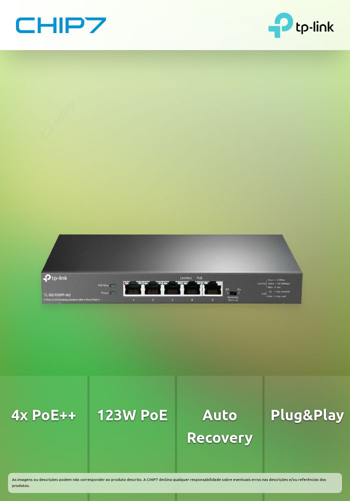 Switch TP-LINK 5 PORTAS 2.5G DESKTPOP 4 PORTAS POE ++