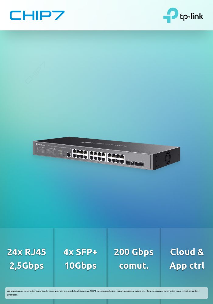 Switch TP-LINK OMADA 24 Portas 2.5G BASE-T L2+ MANAGED com 4 10GE SFP+ SLOTS