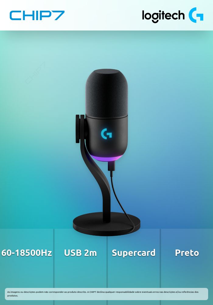 Microfone Logitech G Yeti GX LightSync RGB Preto