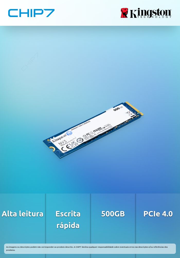 Disco SSD M.2 PCIe 4.0 NVMe Kingston 500GB NV3-5000R/3000W