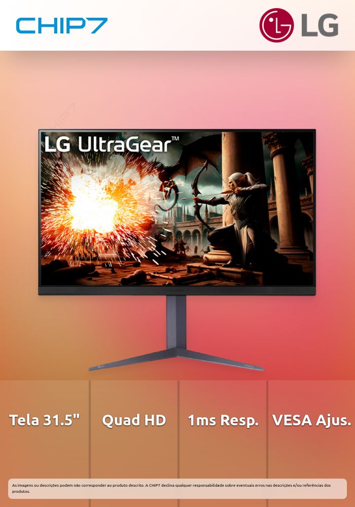 LG MONITOR IPS 32" (31.5) WQHD 180HZ 1MS HDMI DP HAS PIVOT 32GS75QB