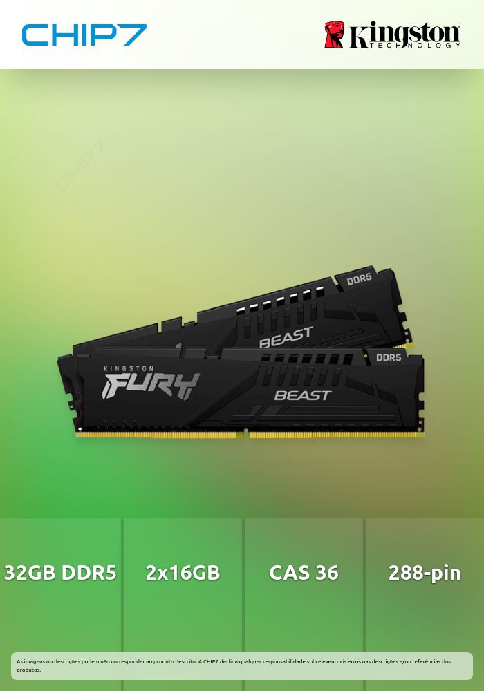 KINGSTON MEM 32GB 6000MT/s DDR5 CL36 DIMM (KIT2) FURY BEAST BLACK EXPO