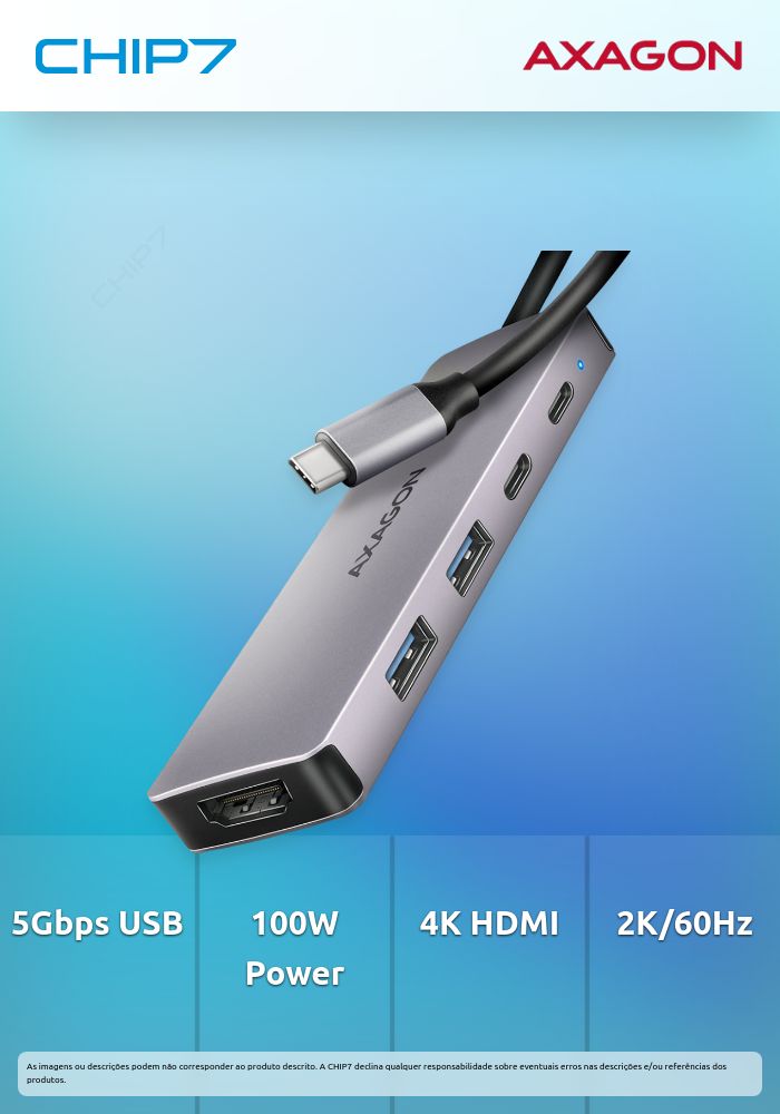 HUB USB-C AXAGON HMC-5H60 USB-C 3.2 Gen 1 hub, 2x USB-A, 1x USB-C, 4K 60Hz HDMI, PD 100W