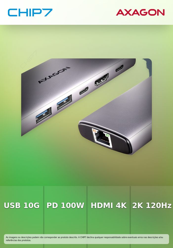 HUB USB-C AXAGON HMC-6G2L 2x USB-A 10Gbps, 1x USB-C 10Gbps, 4K/60Hz HDMI, RJ-45, USB 3.2 Gen 2 hub, PD 100W