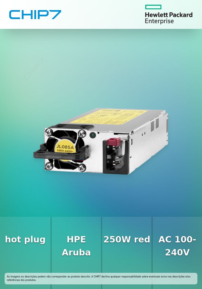 HPE Aruba X371 - Suprimento de potência - hot plug/redundante - AC 100-240 V - 250 Watt - Europa - para HPE Aruba 2930M 24, 2930M 48, 3810, 3810M 16, 3810M 24, 3810M 48, 6200F 12, 6300M 24