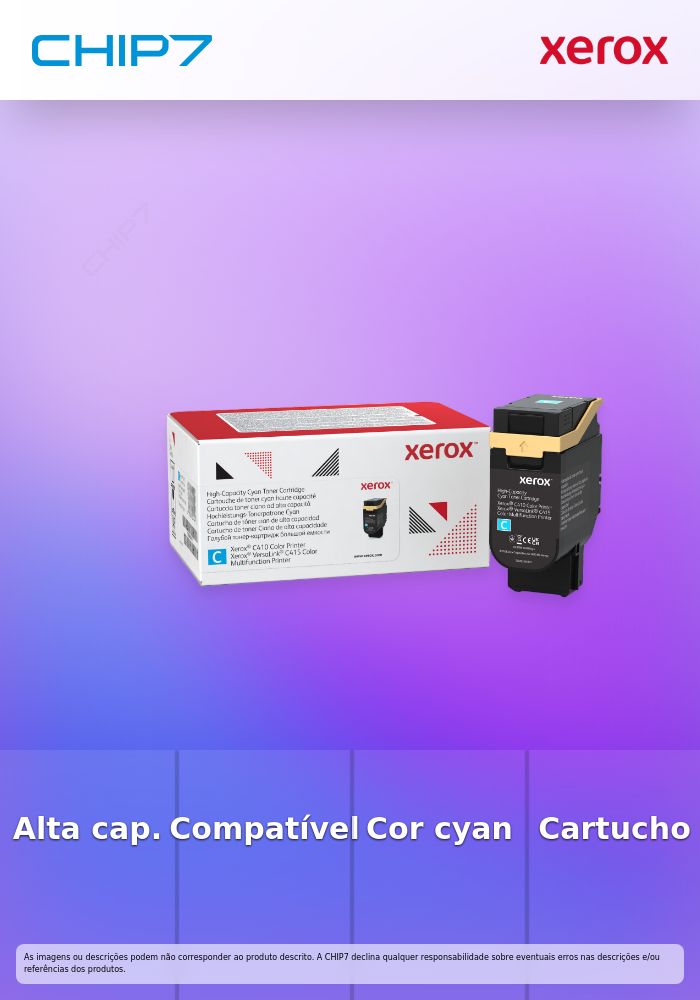 Xerox - Alta capacidade - azul cyan - original - caixa - cartucho de toner Use and Return - para Xerox C410, VersaLink C415/DN, C415V_DN