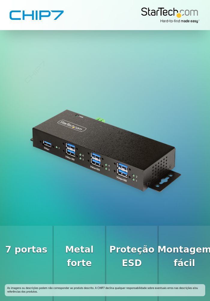 StarTech.com 7-Port Managed USB Hub with 7x USB-A, Heavy Duty with Metal Industrial Housing, ESD & Surge Protection, Wall/Desk/Din-Rail Mountable, USB 3.0/3.1/3.2 Gen 1 5Gbps - Hub - 6 x USB 3.2 Gen 2 + 1 x USB 3.2 Gen 1 - desktop, montável em trilho