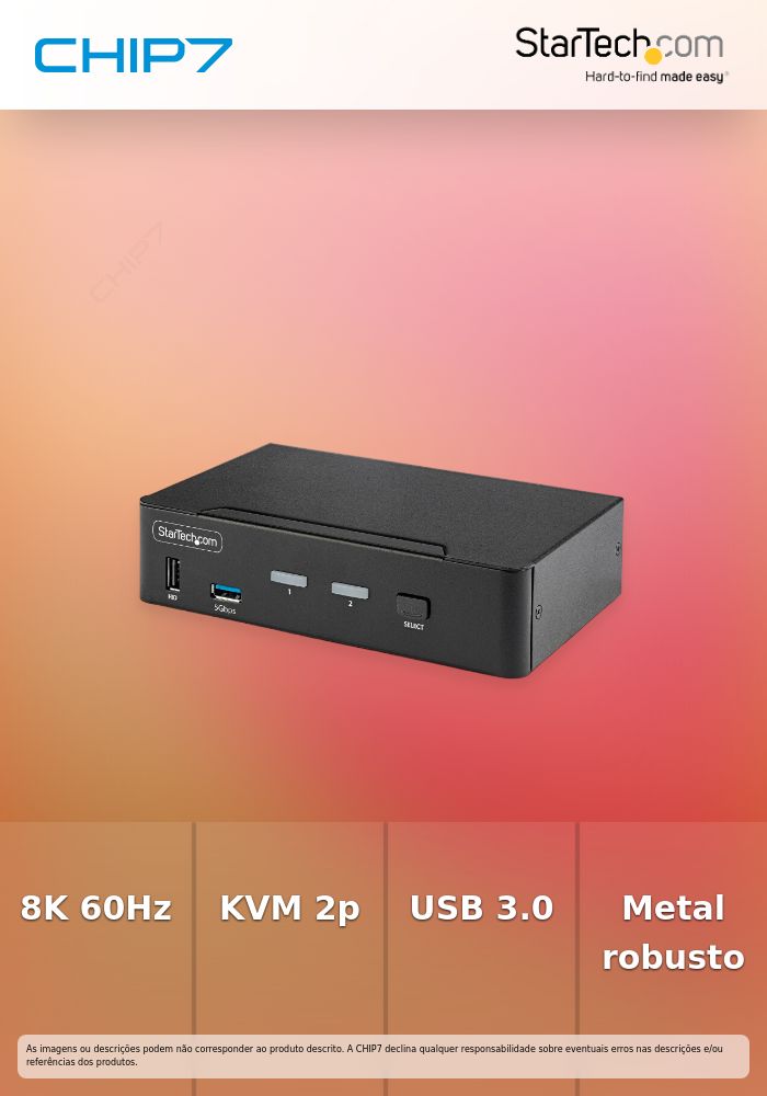 StarTech.com 2-Port DisplayPort KVM Switch, 8K 60Hz / 4K 144Hz, Single Display, DP 1.4, 2x USB 3.0 Ports, 4x USB 2.0 HID Ports, Push-Button & Hotkey Switching, TAA Compliant - OS Independent, Metal Housing (D86A2-2-PORT-8K-KVM) - Chave de KVM / áudio