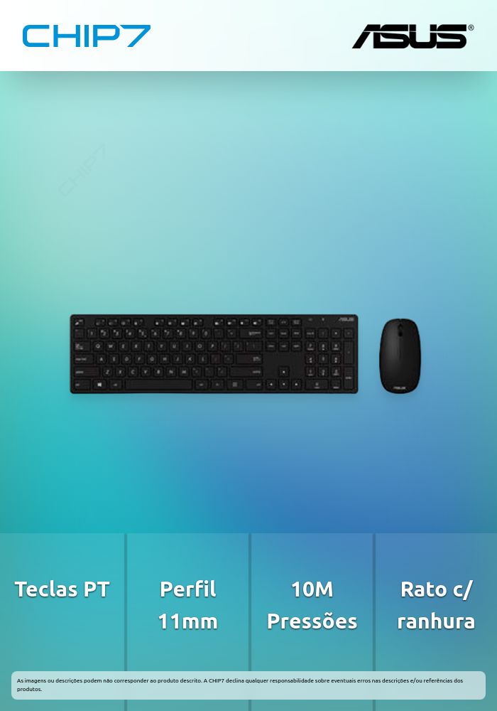 Conjunto Teclado + Rato Wireless ASUS W5000 Layout PT Preto