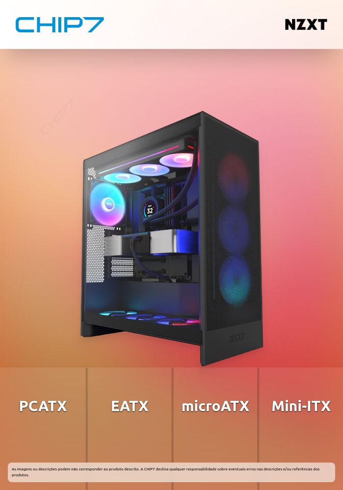 Caixa ATX NZXT H7 Flow RGB (2024) All Bllack Vidro Temperado