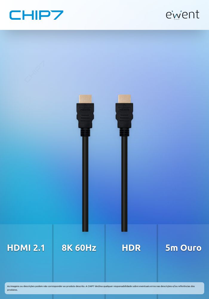 EWENT CABO HDMI 2.1 HIGH SPEED C/ ETHERNET 8K@60HZ HDR 5MT
