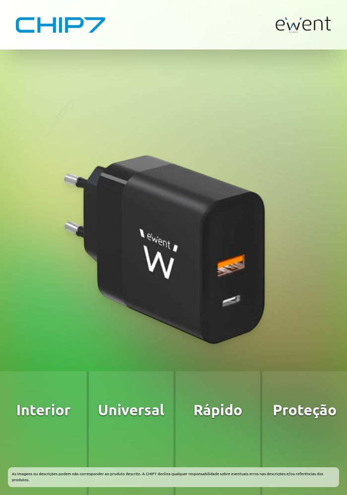 EWENT CARREGADOR GAN USB-C E USB-A 45W BLACK