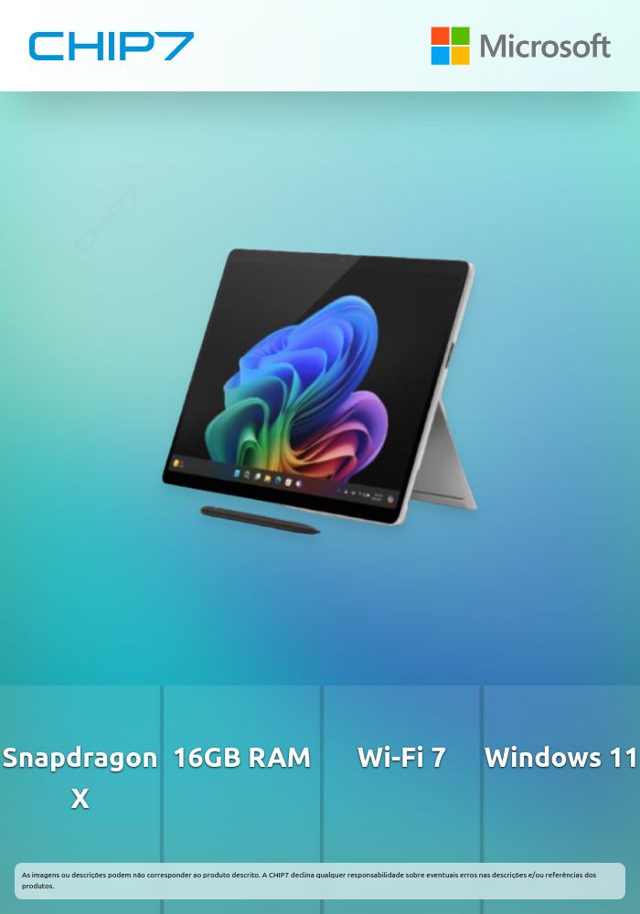 Portátil Microsoft Surface Pro 11 - Snapdragon X Elite C12 / 16GB RAM / 512GB SSD / 13'' Touch 2880x1920 / Wi-Fi 7 / Windows 11 Pro