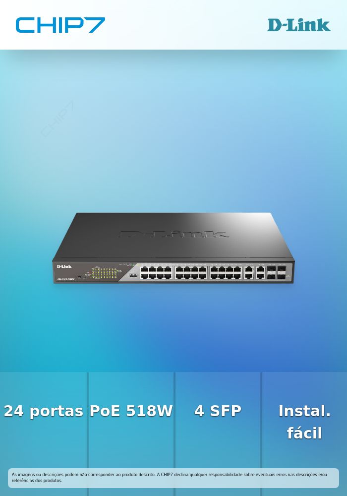 D-Link DSS 200G-28MPP - Interruptor - Administrado - 24 x 10/100/1000 (PoE) + 4 x combo SFP - montável em trilho - PoE (518 W)