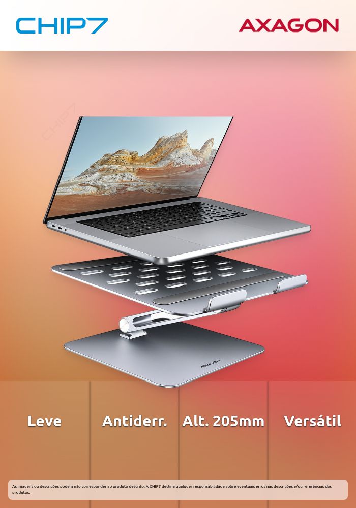 Suporte Elevatório AXAGON STND-LQ para Portáteis Regulável Aluminio