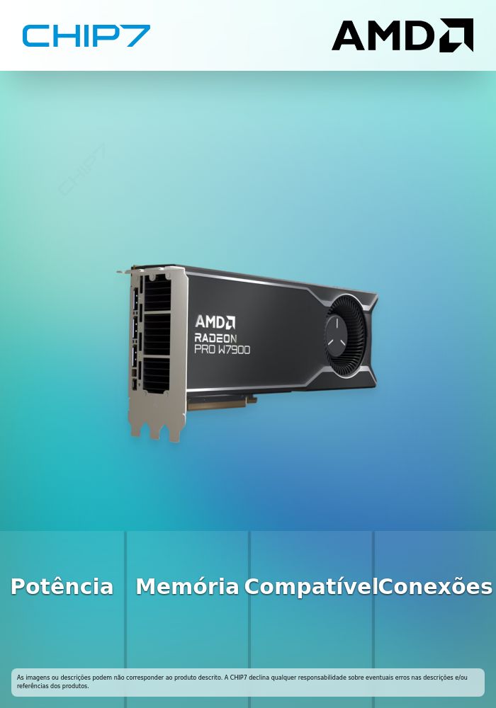 AMD Radeon Pro W7900 - Cartão gráfico - Radeon Pro W7900 - 48 GB GDDR6 - PCI Express 4.0 x16 (unidade traseira) - 3 x DisplayPort, Mini DisplayPort