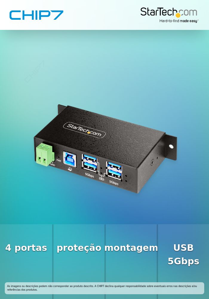 StarTech.com 4-Port Managed USB Hub with 4x USB-A, Heavy Duty with Metal Industrial Housing, ESD & Surge Protection, Wall/Desk/Din-Rail Mountable, USB 3.0/3.1/3.2 Gen 1 5Gbps - Hub - 3 x USB 3.2 Gen 2 + 1 x USB 3.2 Gen 1 - desktop, montável em trilho