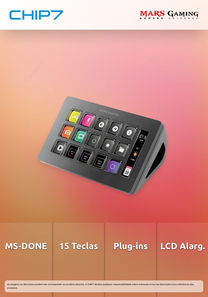 CONTROL DECK SLIM MARS GAMING MSD-ONE 15TECLAS LCD PRETO