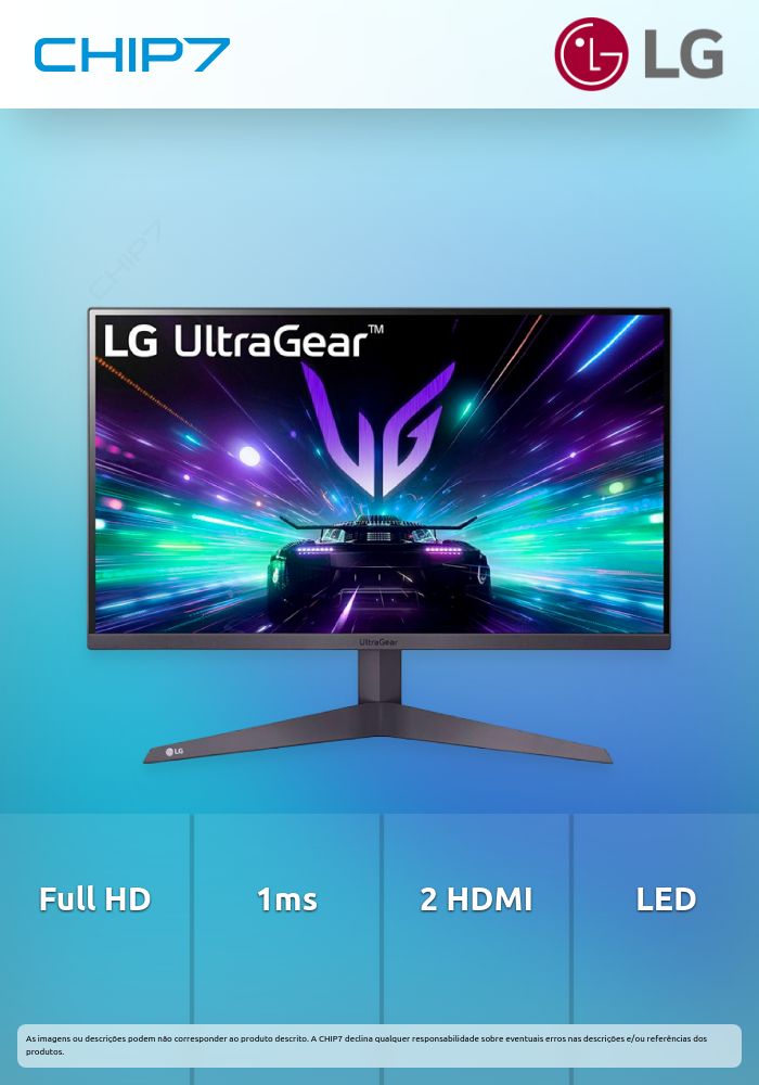 Monitor LG LED 24P FHD 1920 x 1080, 1ms, 2xHDMI, Display Port, ajuste inclinação