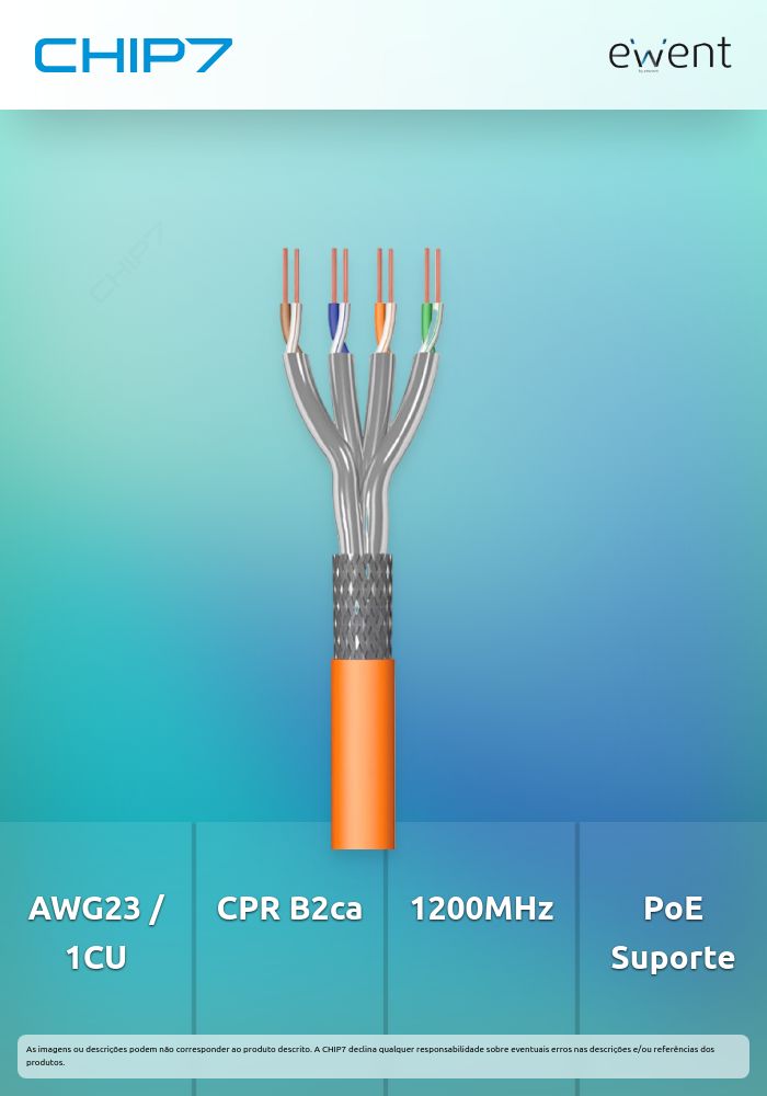 EWENT BOBINE CABO REDE CAT7 S/FTP AWG23/1 LSZH 305MT LARANJA