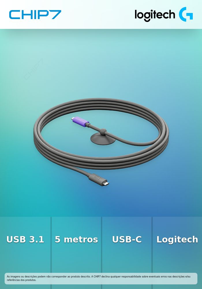Logitech - Cabo USB - 24 pin USB-C (M) para 24 pin USB-C (M) - USB 3.1 Gen 2 - 5 m - para MeetUp 2