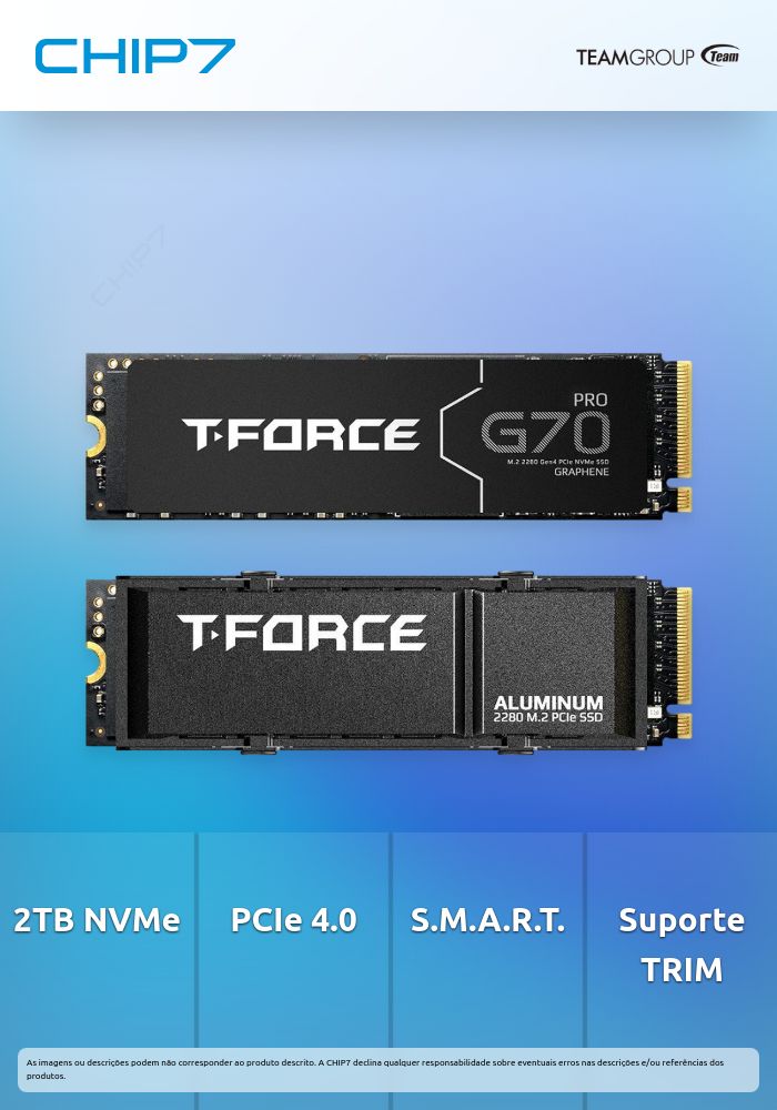 2TB SSD Disco Interno Team Group T-Force G70 Pro Gen4 M.2 NVMe (7400/6800MB/s)