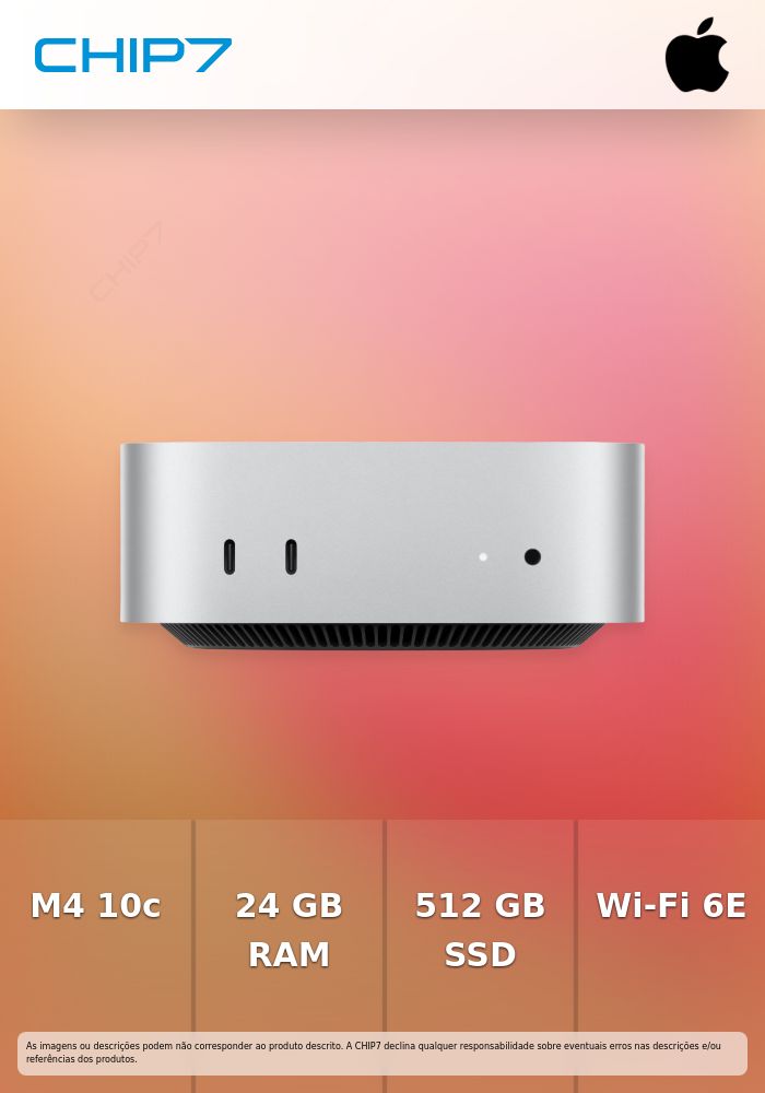 Apple Mac mini - M4 até - RAM 24 GB - SSD 512 GB - Apple M4 10