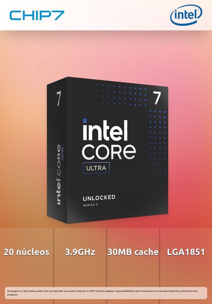 Processador INTEL Core Ultra 7 265KF-20 Cores 3.9GHz 30MB LGA1851 (no Graphics)