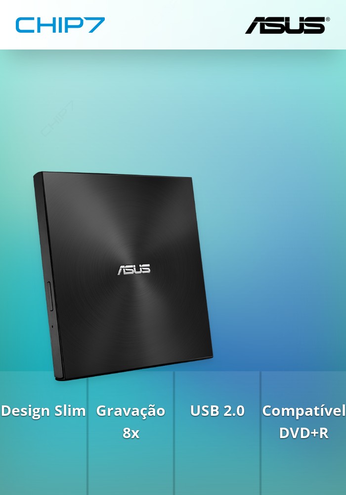 DVD+/-RW ASUS 8x Externo Slim Black USB - SDRW-08U7M-U BLK