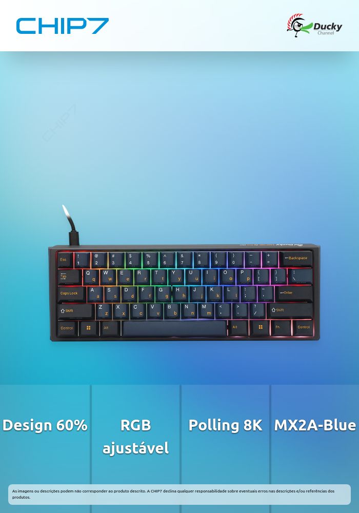 Teclado Mecânico Ducky ONE 3 Pro Nazca Line 60% RGB 8K Polling Rate MX2A-Blue (PT)