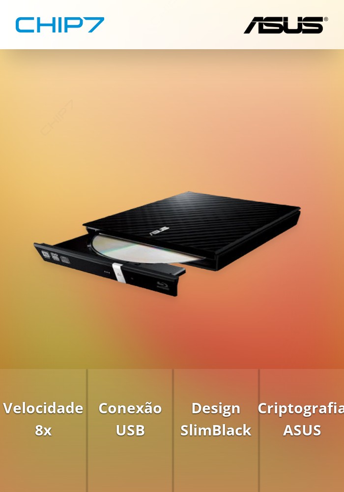 DVD+/-RW ASUS 8x Externo SlimBlack USB - SDRW-08D2S-U LITE