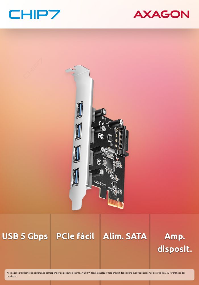 Adaptador PCIe AXAGON PCEU-43RSA - 4x USB 5Gbps port, SATA power