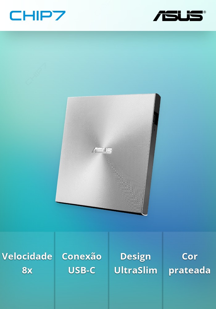 DVD+/-RW ASUS 8x Externo USB C UltraSlim Silver - SDRW-08U9M-U