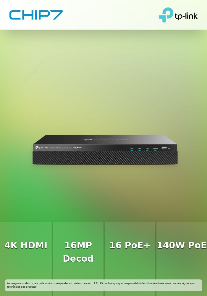 VIGI GRAVADOR DE VIDEO NVR 16 CANAIS POE+
