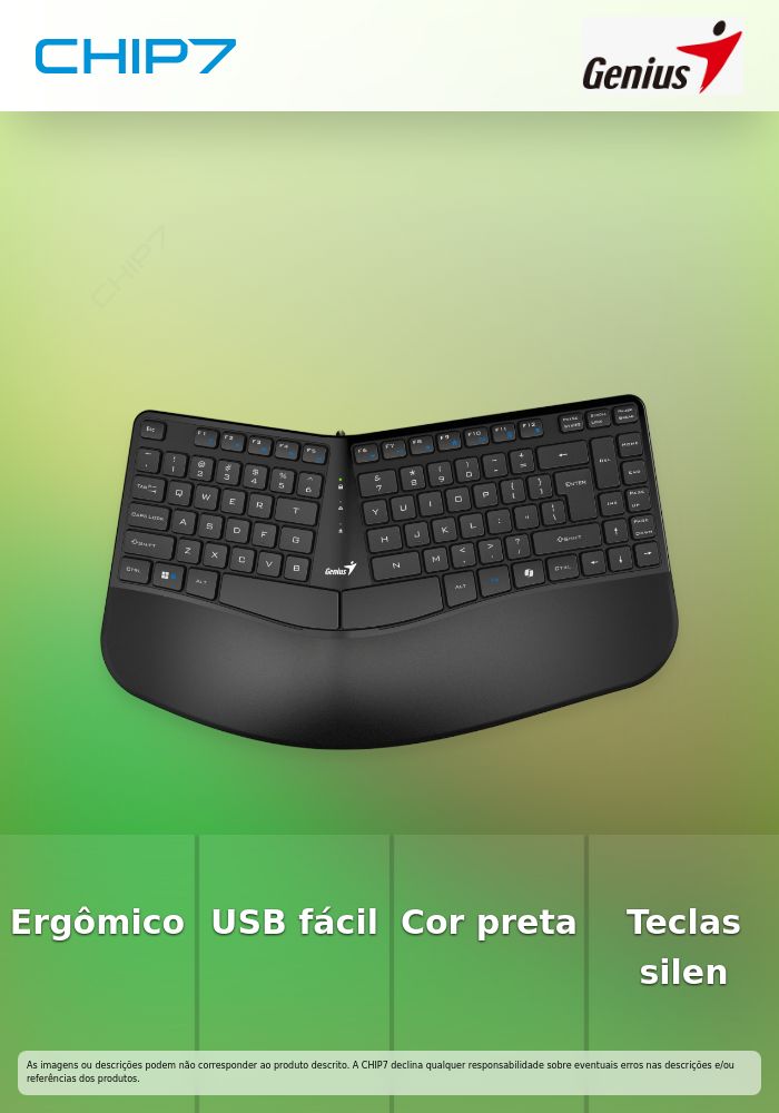 Teclado Ergonómico ERGO KB-700, Preto, USB CHIP7