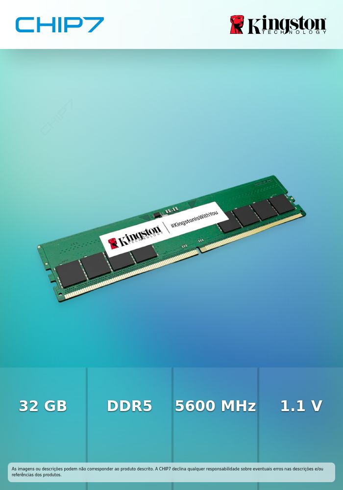 Kingston - DDR5 - módulo - 32 GB - DIMM 288-pin - 5600 MHz / PC5-44800 - CL46 - 1.1 V - unbuffered - sem ECC