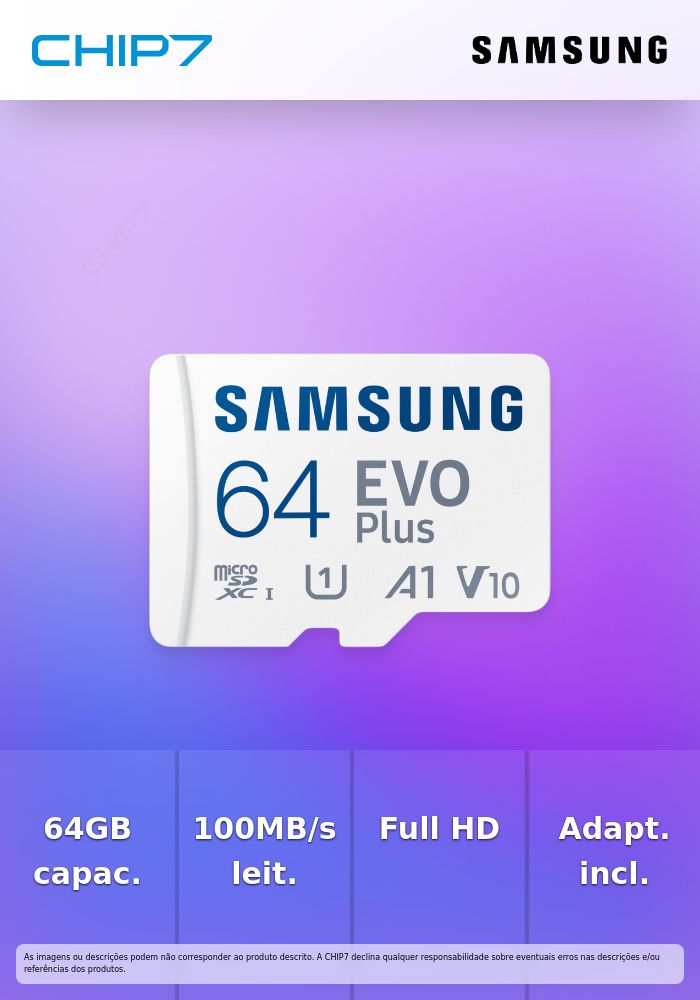 MicroSD SAMSUNG 64GB Evo Plus UHS-I SDHC U1 V10 A1 c/adaptador
