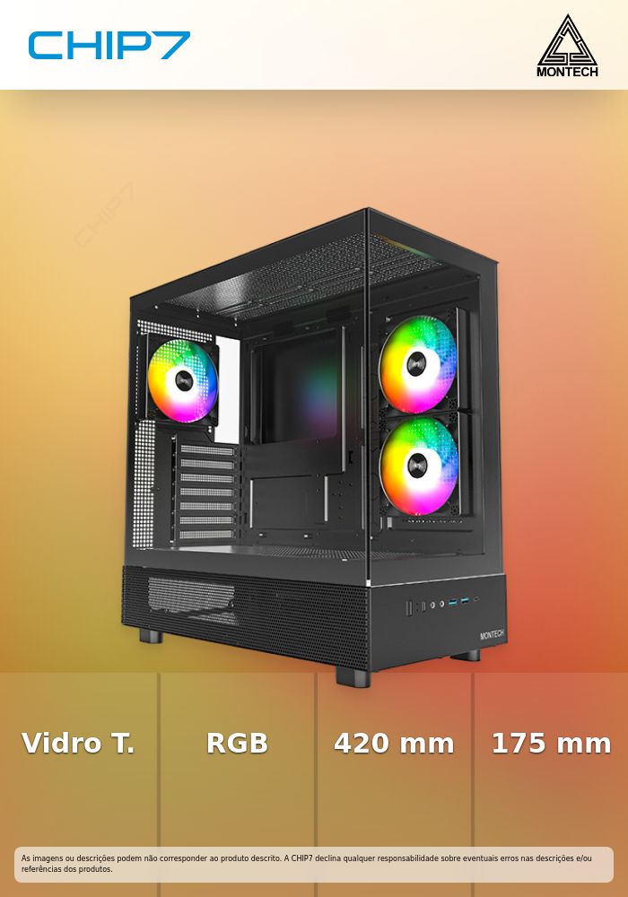 Caixa ATX Montech XR RGB Vidro Temperado Preto
